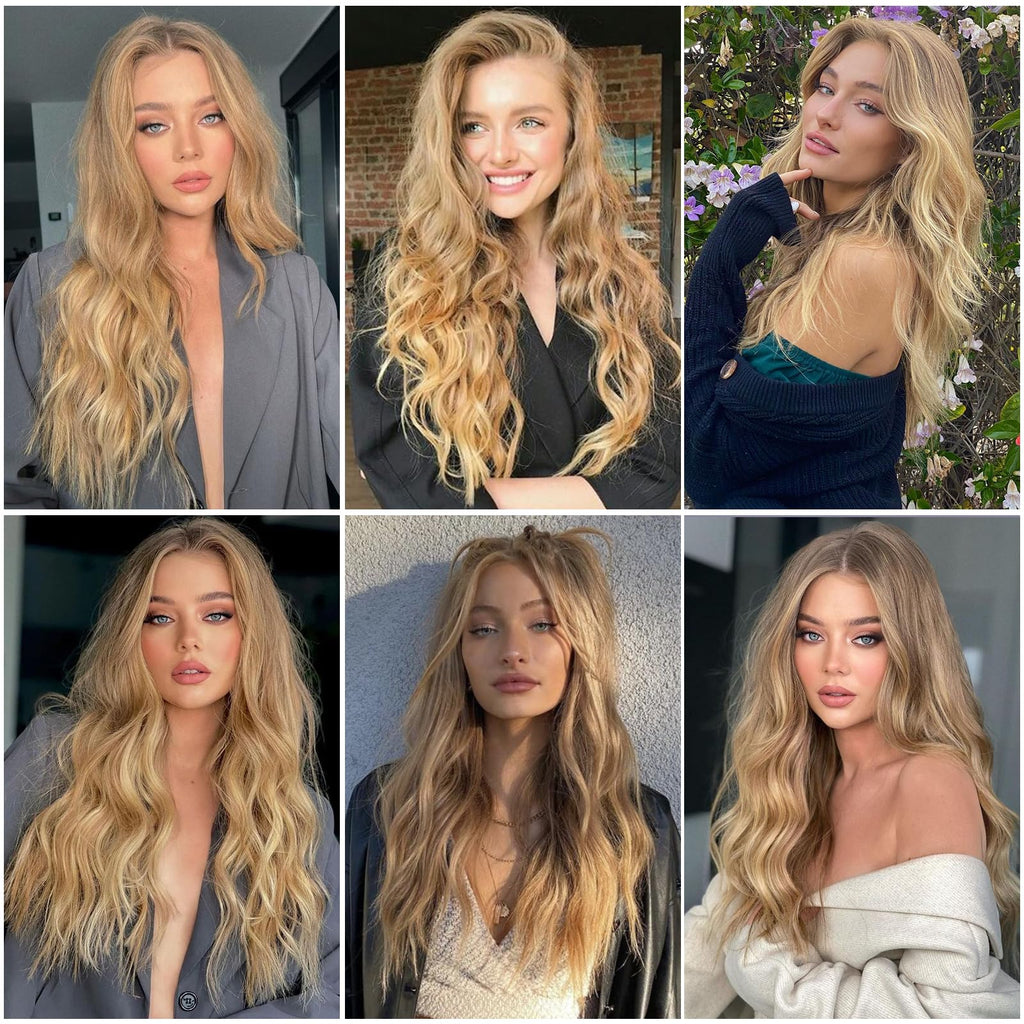 Aida ble Long Wavy Blonde Wig for Women 26 Inch Middle Part Synthetic Wig