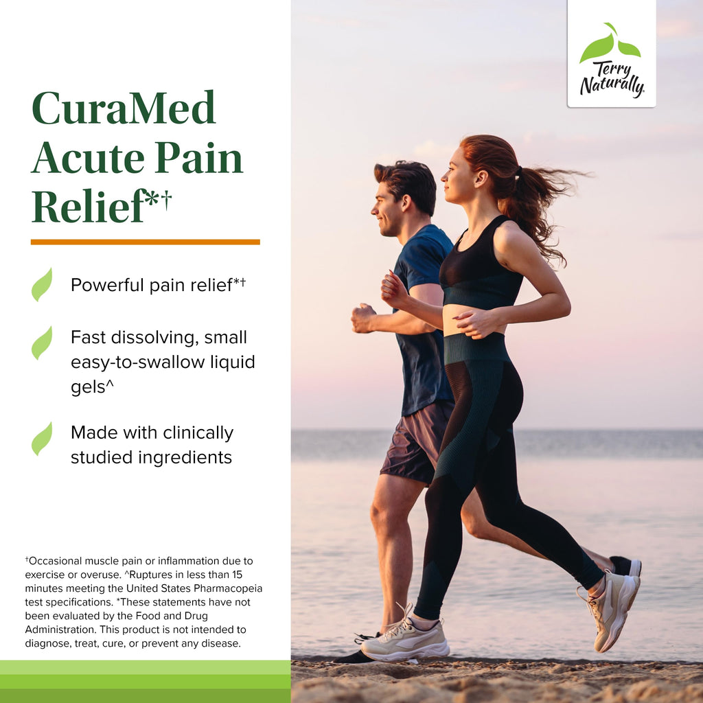 Terry Naturally CuraMed Acute Pain Relief - Supplement with BCM-95 Curcumin & BOS-10 Boswellia - Black Sesame Seed Oil to Support Relief of Occasional Discomfort - 60 Liquid Gels