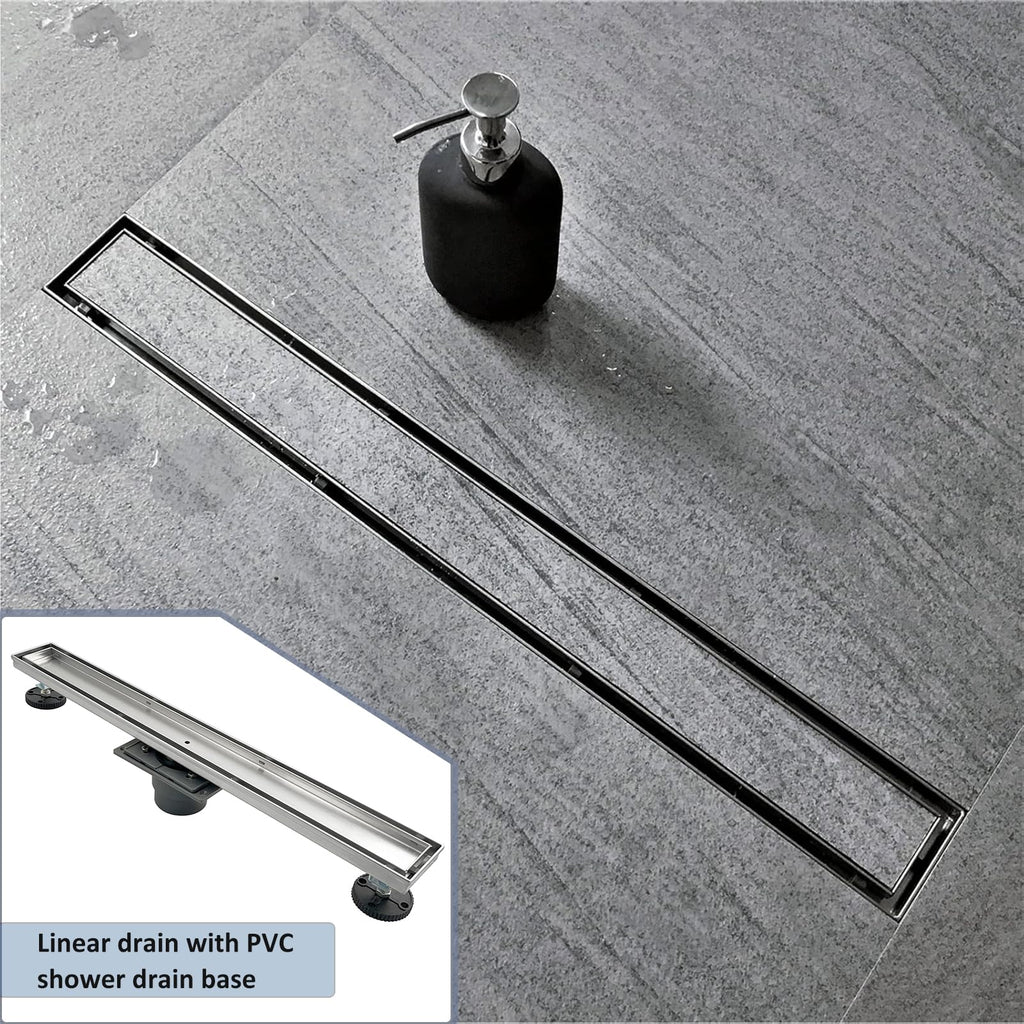 Neodrain 48-Inch Linear Shower Drain with Tile Insert Grate, Professional Brushed 304 Stainless Steel Rectangle Shower Floor Drain Manufacturer, Floor Shower Drain with Shower Drain Base
