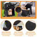 4 Wheels Pet Stroller Dog Cat Stroller for Small Medium Dog Cats Foldable Carrier Jogger Travel Puppy with Storage Basket and Cup Holder (Black)