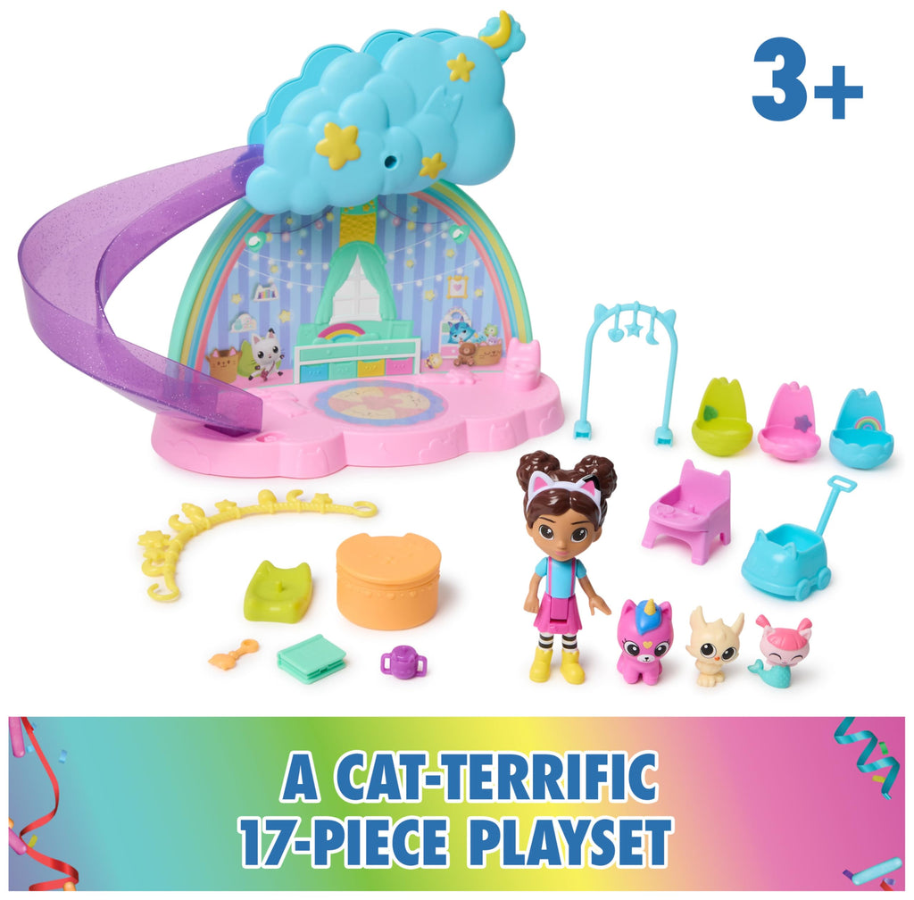 Gabby's Dollhouse Kitty Care Ear Purrfect Playroom – 17-Piece Playset with 4 Toy Figures, Dollhouse Furniture, Doll Accessories & Baby Doll Stuff for Kids Ages 3+