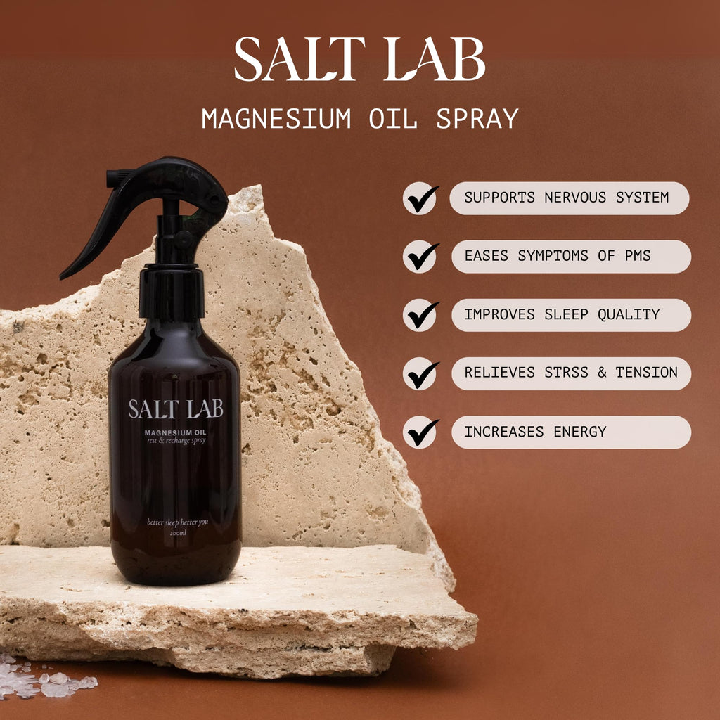 Salt Lab Magnesium Oil Spray, Gift for Relaxation, Topical Magnesium Spray for Adults, Non Sticky Formula, Supports Restful Sleep, Easy to Apply & Quick Drying, Fragrance Free, Made in Australia