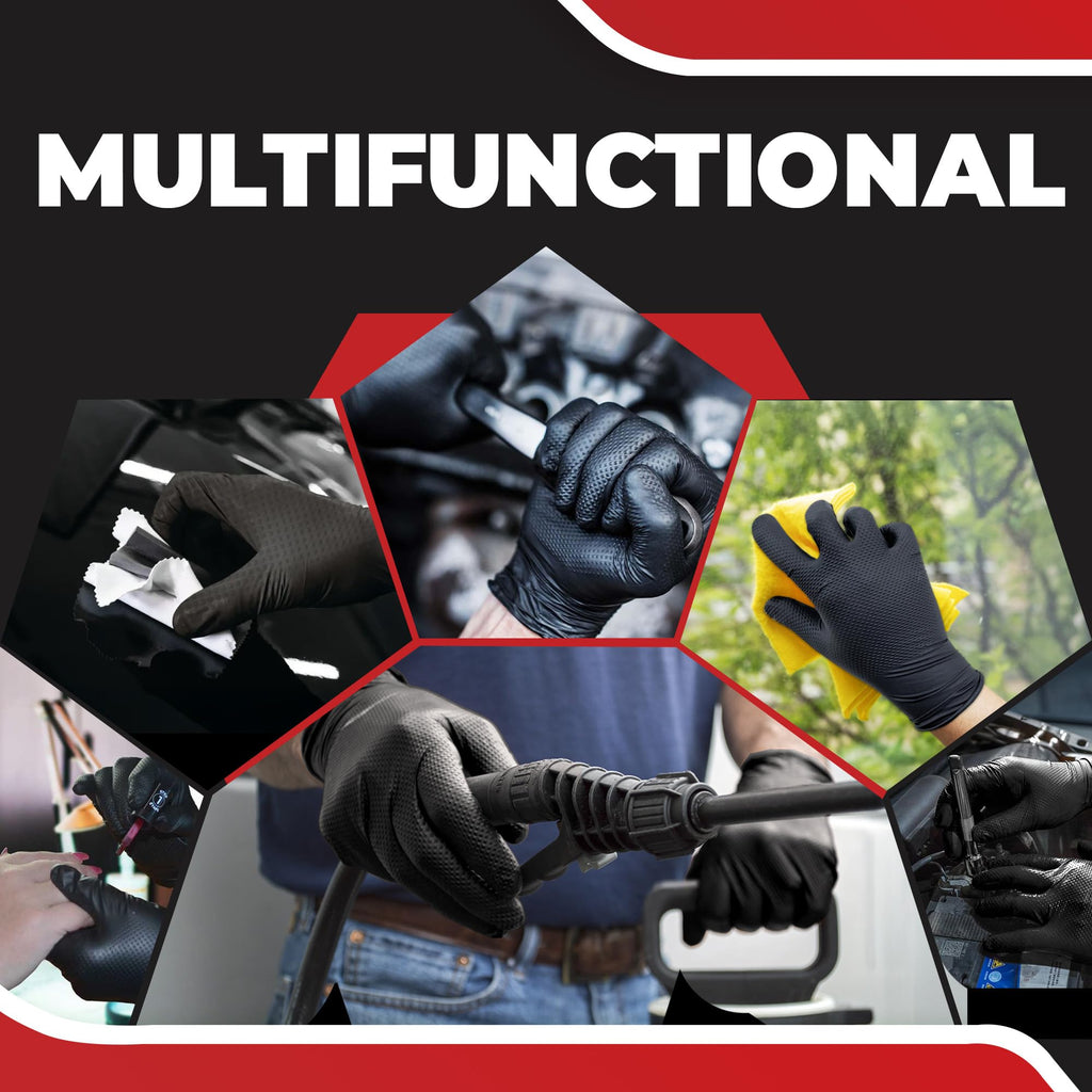 MEDPRAYER Industrial Nitrile Gloves – Heavy Duty Disposable Mechanic Gloves with Diamond Texture, Latex & Powder Free, 8 Mil Black 100 pcs S