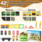 Magnetic Tiles Magnetic Construction Set with 2 Cranes Boys Toys for Ages 3-5 5-7 8-10 Building Toys Includes Crane, Road Tracks, Train, Train Tracks, Dolls, Car Toy, Traffic Lights and Stations