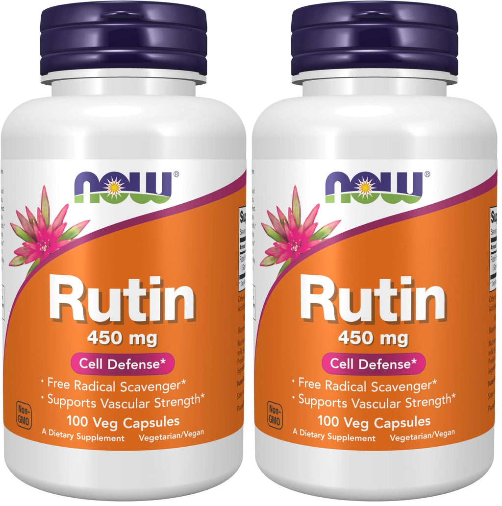 NOW Foods Supplements, Rutin (Sophora Japonica) 450 mg, Free Radical Scavenger*, Cell Defense*, 100 Veg Capsules, (Pack of 2)