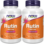NOW Foods Supplements, Rutin (Sophora Japonica) 450 mg, Free Radical Scavenger*, Cell Defense*, 100 Veg Capsules, (Pack of 2)