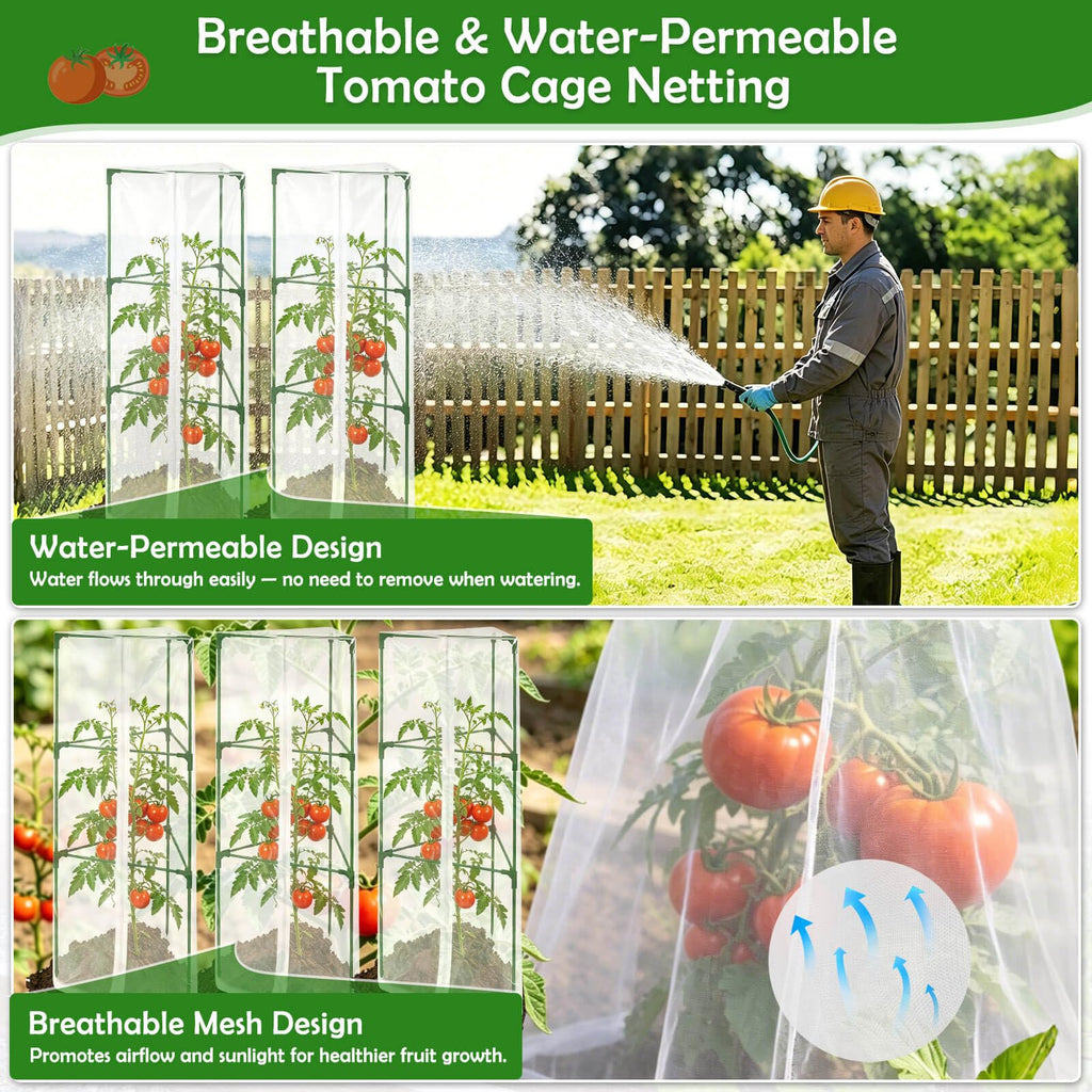 Tetutor 3 Pack Tomato Cages for Garden with Tomato Netting
