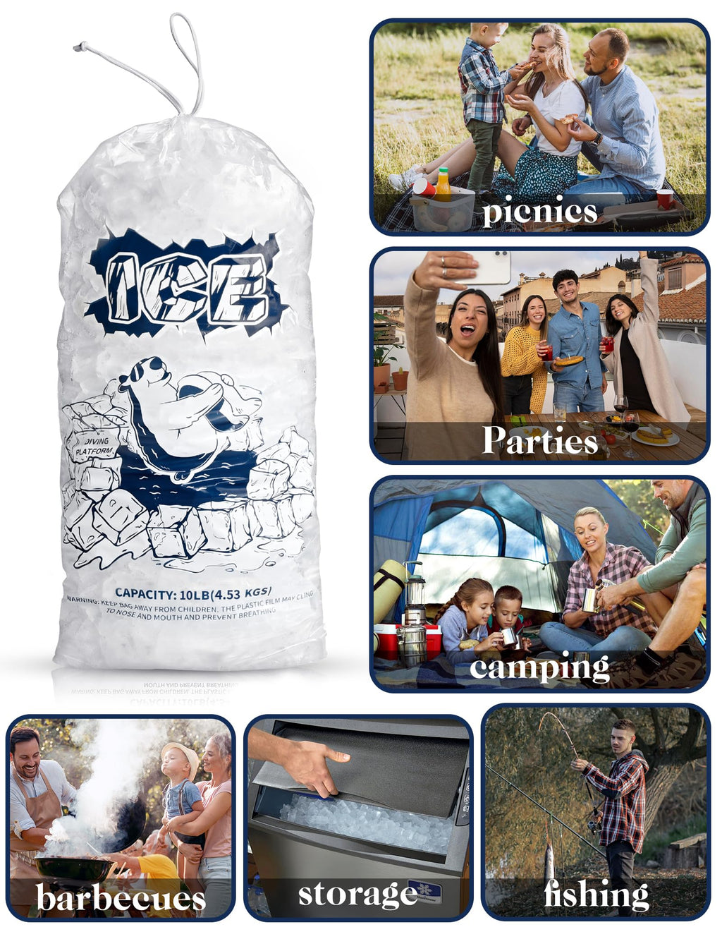 FireKylin 50Pcs 10 lb Drawstring Ice Bags for Ice Storage, Reusable