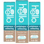 Hello Antiplaque and Whitening Fluoride Free Toothpaste, 5 Oz Tube, Whitening Toothpaste with Natural Peppermint Flavor and Tea Tree Oil, Crushes Tartar and Helps Remove Surface Stains, 3 Pack