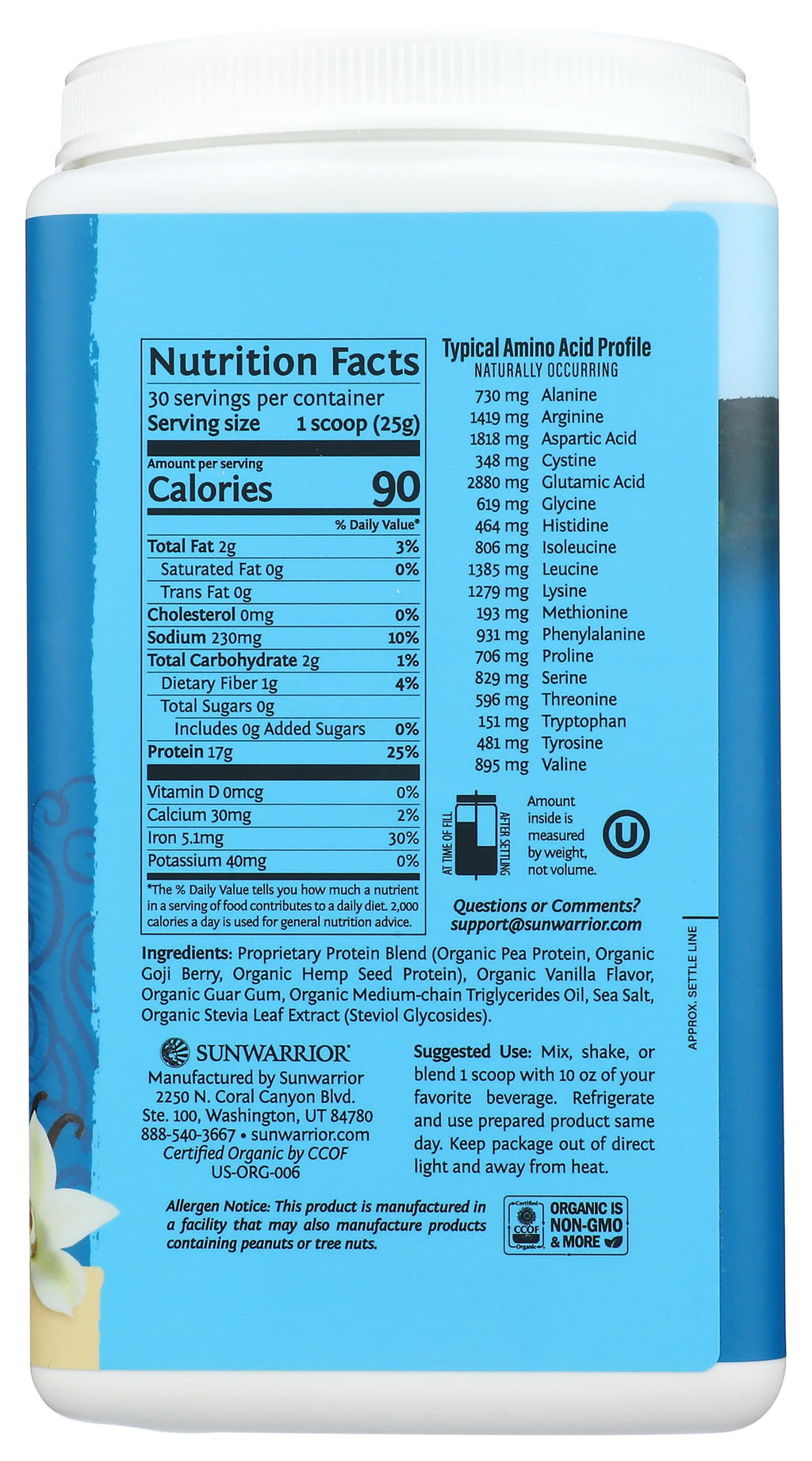 Sunwarrior Warrior Blend - Organic Vegan Plant Protein Powder with BCAAs and Pea Protein - Dairy free, Gluten Free, Soy Free, Non- GMO, Plant based protein powder, Sugar free and Keto Friendly
