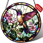 Hummingbird Stained Glass Suncatcher Window Hanging Flowers Gifts for Mom