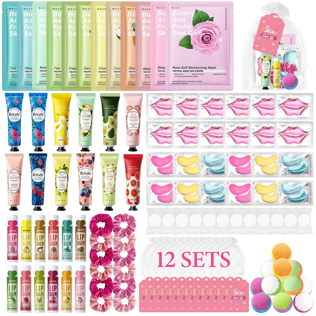 120 PCS Spa Party Supplies for Girls, Spa Party Favors Include Face Masks Skincare, Hand Cream, Lip Balm, Under Eye Patches, Lip Mask, Foot Bath Bombs, Bulk Birthday Sleepover Party Supplies for Women