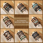 Tondiamo 48 Pcs Punk Wooden Beads Bracelets Gothic Bracelet for Men