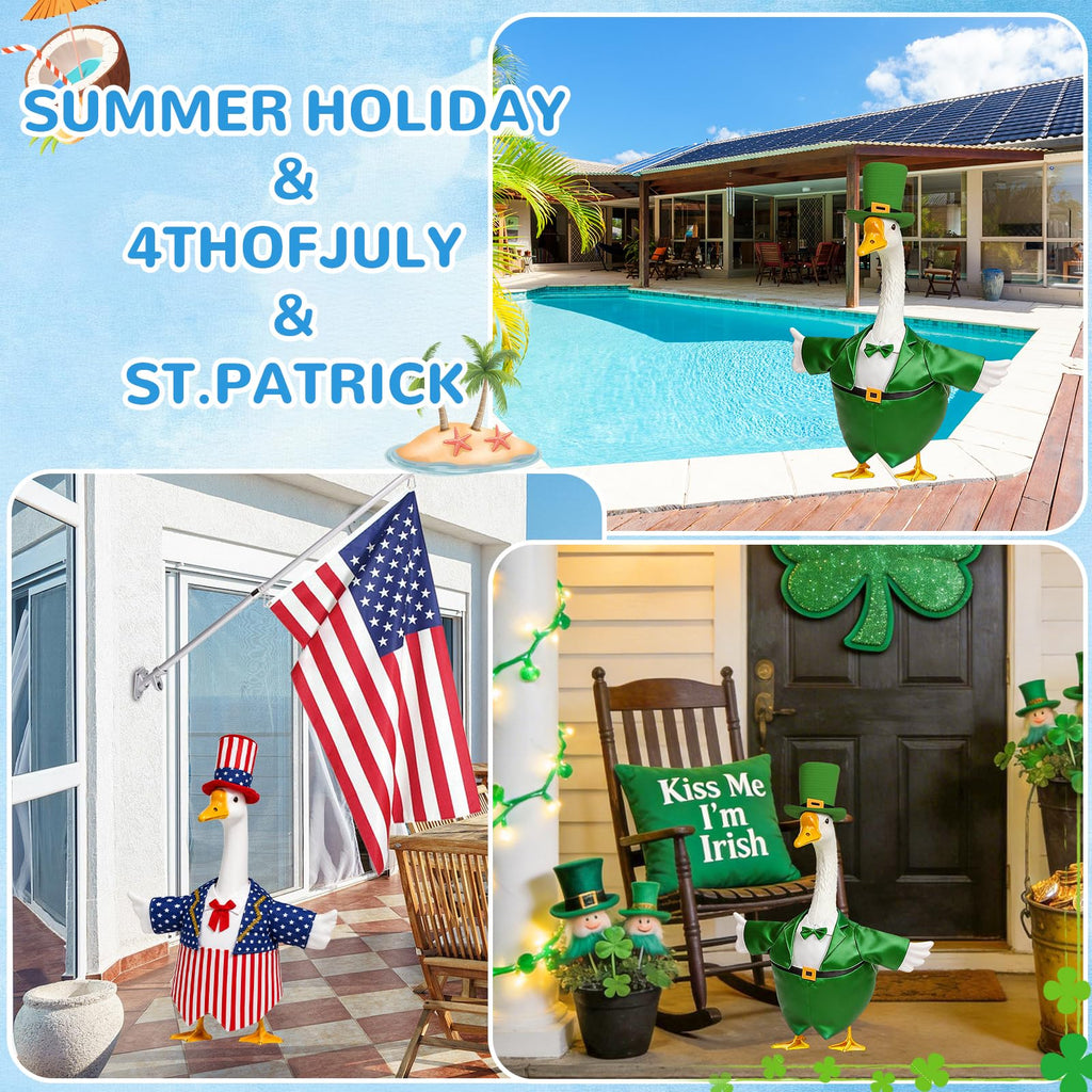 Nesfanchu 7 Set Holiday Porch Goose Outfits for 23" Lawn Goose Statue,All Seasons Goose Clothes Bundle with Valentine St Patrick Easter 4th of July Halloween Thanksgiving Christmas Costumes