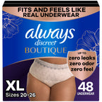 Always Discreet Boutique Incontinence and Postpartum Underwear for Women, Maximum Protection, Extra Large, Rosy, 48 Count (3 Packs of 16)