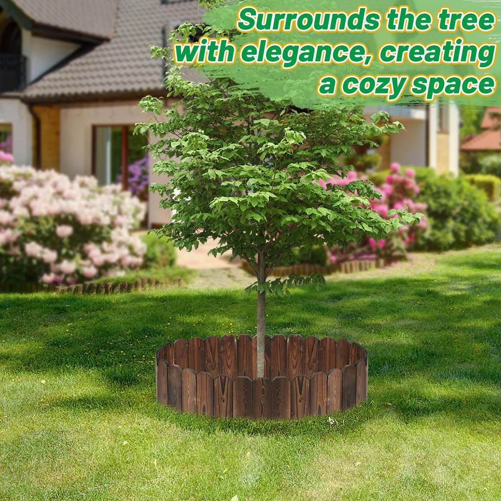 Rustic Pine Wood Landscape Edging - 7.8ft L x 8in H Garden Fence Border, Easy to Install Sturdy Wooden Planter Fencing for Yard Flower Bed Lawns Pathway Tree