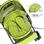 MoNiBloom 4 Wheels Pet Stroller, Easy-Fold Umbrella Shaped Dog Cat Jogger Stroller w/Storage Bag & Visible Mesh for Small/Medium Dogs Cats Lawn Green Polka Dots