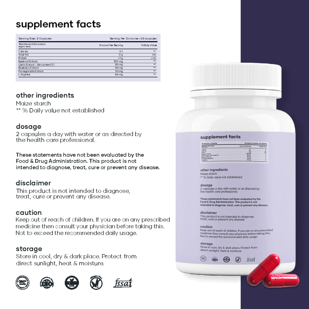Mars Beetroot Capsules with L-Arginine, Garlic, Pomegranate & Blueberry, Nitric Oxide Booster Supplement, Pack of 2
