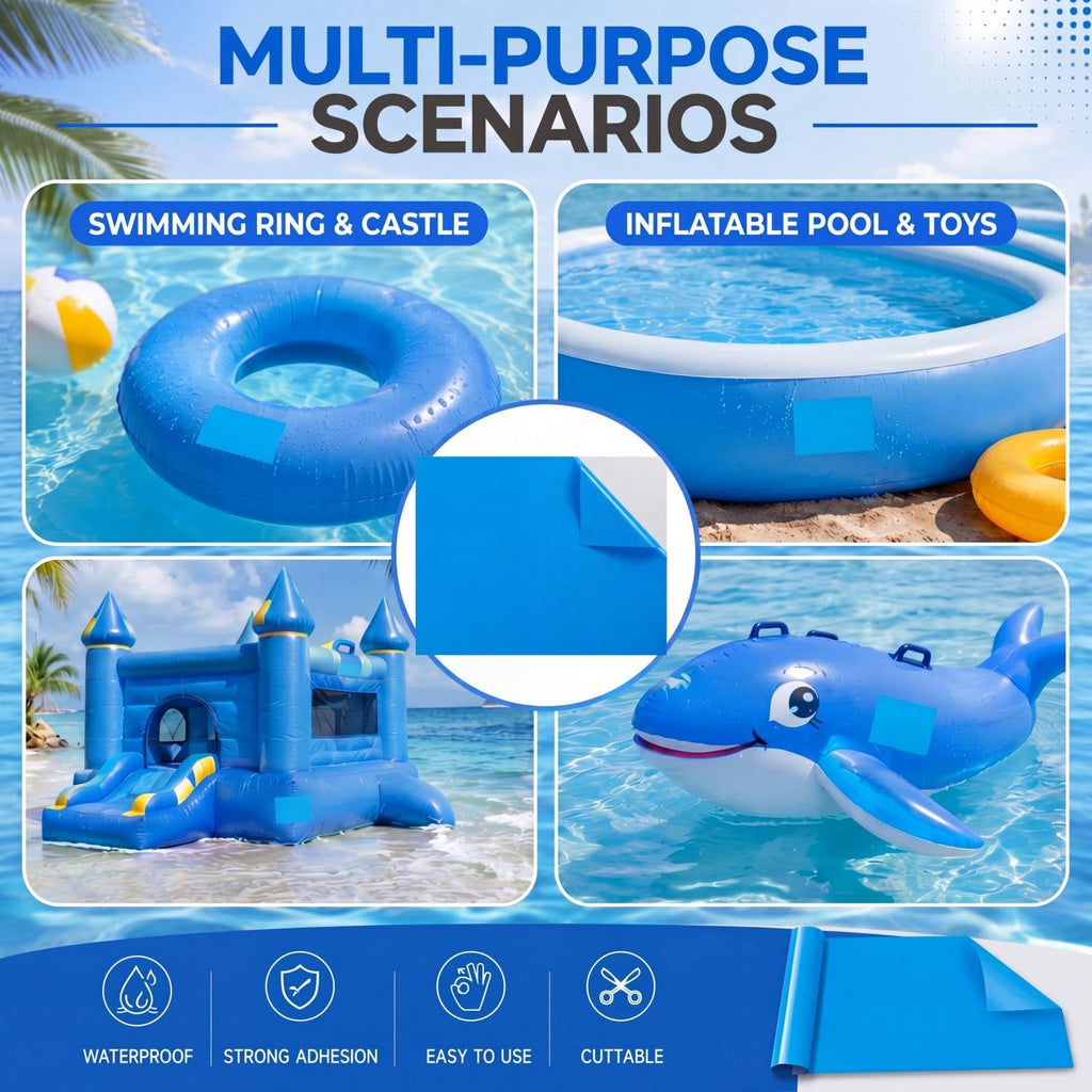 Syhood Extra Large Pool Liner Repair Patch 5.6 ft x 8.2 ft Blue Self Adhesive Vinyl Pool Patch Repair Kit for Christmas Bounce House Above Ground Pools Inflatable Floats Toys Snow Tube