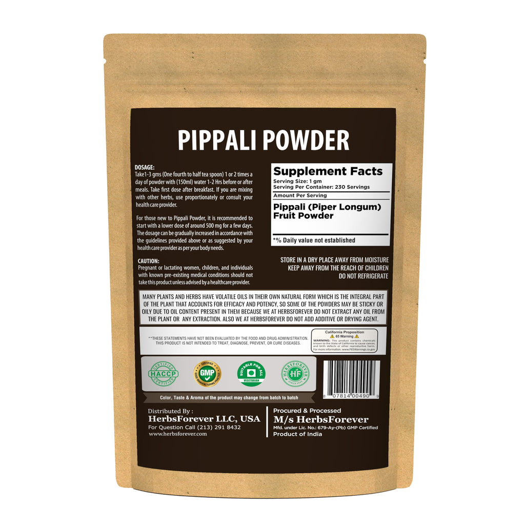 HerbsForever Pippali (Piper longum) Fruit, Powder |Cold Relief, Digestion & Gut Health Spices for Meat Seasoning| Wild Harvested-Non GMO, Vegan- 2X Potency,Ultra Clean,Steam Treated |230 GMS- ½LBS