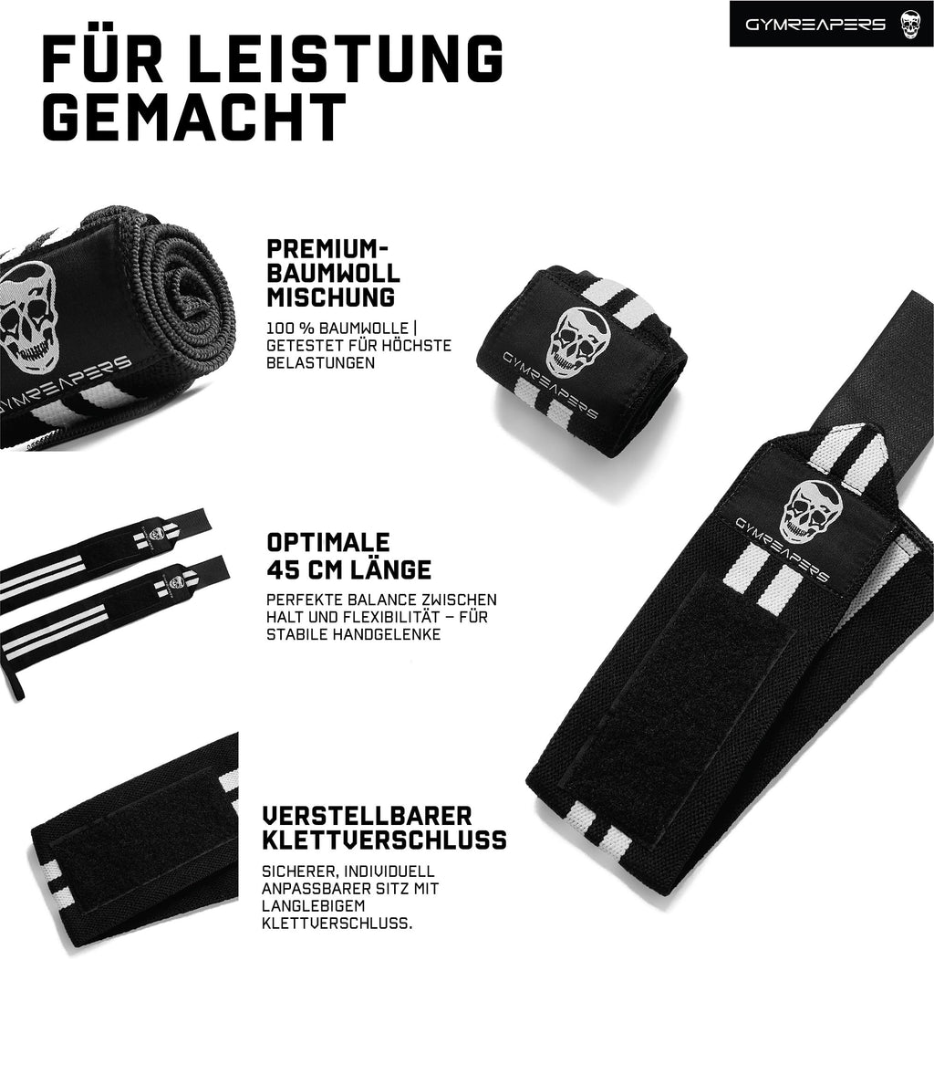Gymreapers Weightlifting Wrist Wraps (Competition Grade) 18" Professional Quality Wrist Support with Heavy Duty Thumb Loop - Best Wrap for Powerlifting, Strength Training, Bodybuilding(White,18")