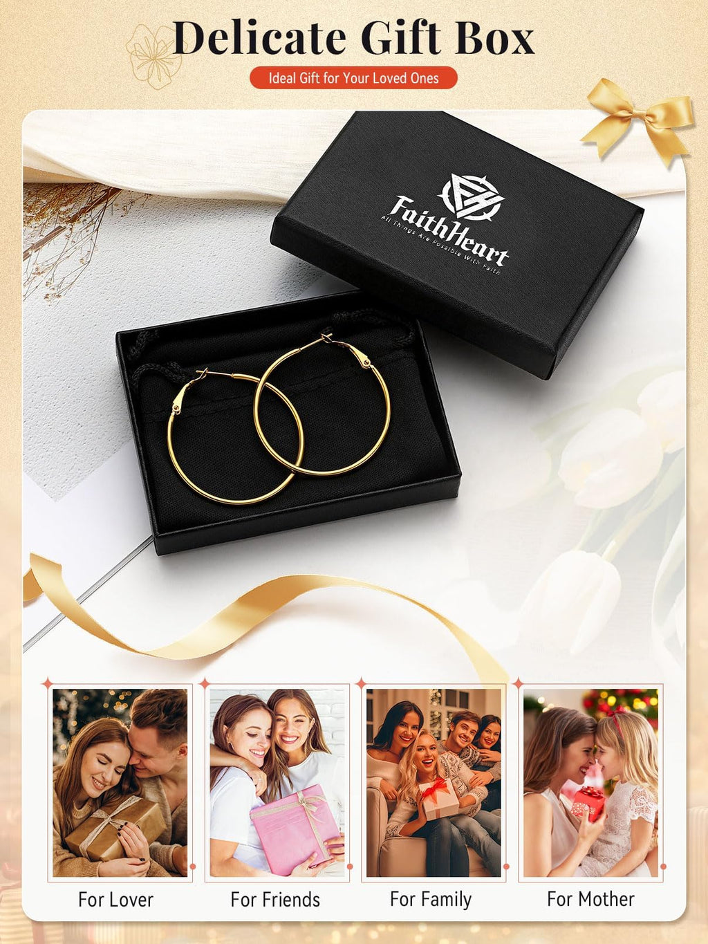 FaithHeart Silver Stainless Steel Large Hoop Earrings for Women 100mm