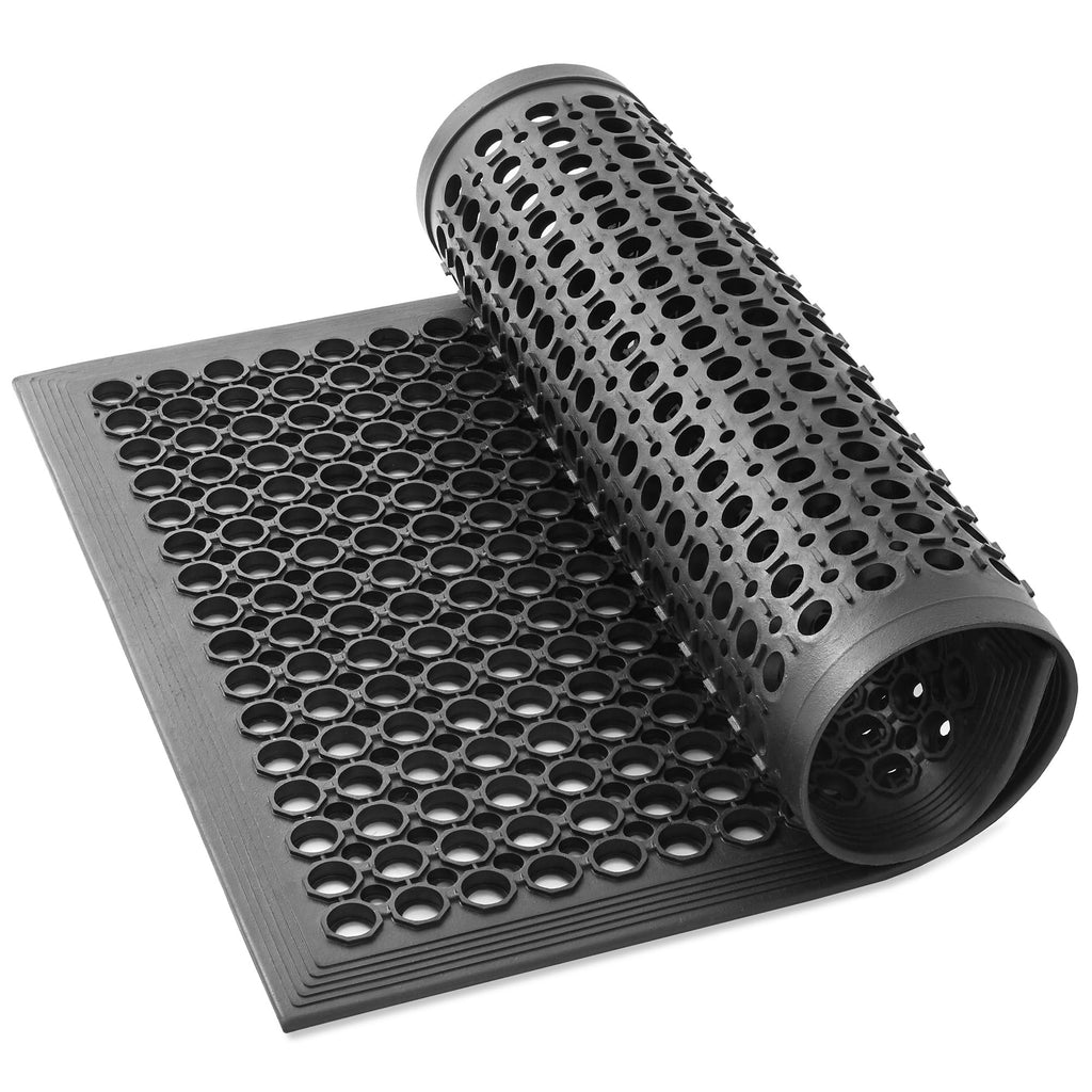 GRIDMANN Rubber Floor Mat, 36" x 24" Anti-Fatigue Drainage Mat, Non-Slip and Grease Resistant for Restaurants, Commercial Kitchens, Bar Floors, Black