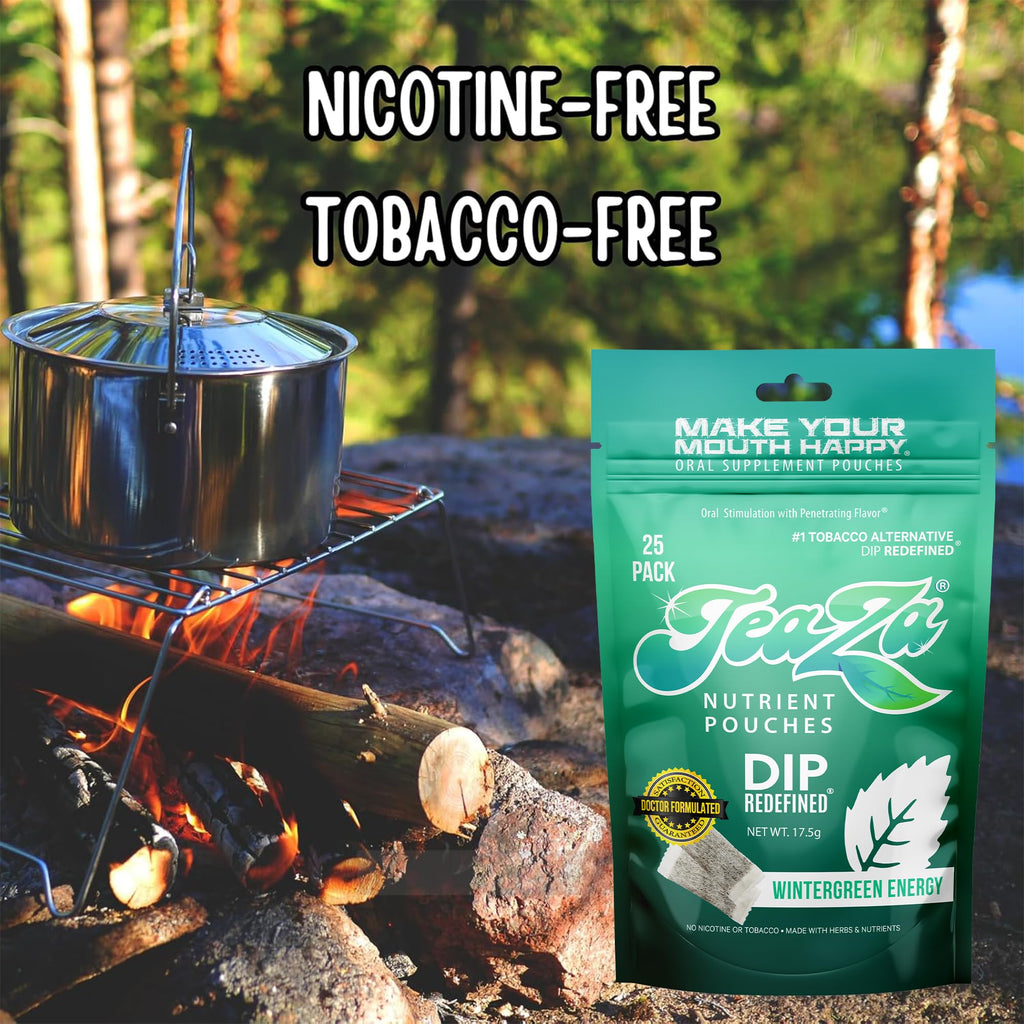 Teaza Herbal Energy Pouches Tobacco Alternative Nicotine Free Dip, Alternative Snuff Healthy Dip Pouches, Wintergreen Energy (2 Pack)