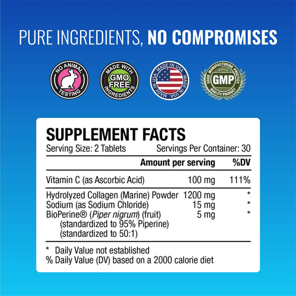 Approved Science Collagen Pills - Absorbable Marine Collagen Types I and III - 360 Tablets - Healthy Hair and Skin - Vitamin C, Sodium, and Bioperine for Fast Results - Non-GMO, Made in USA