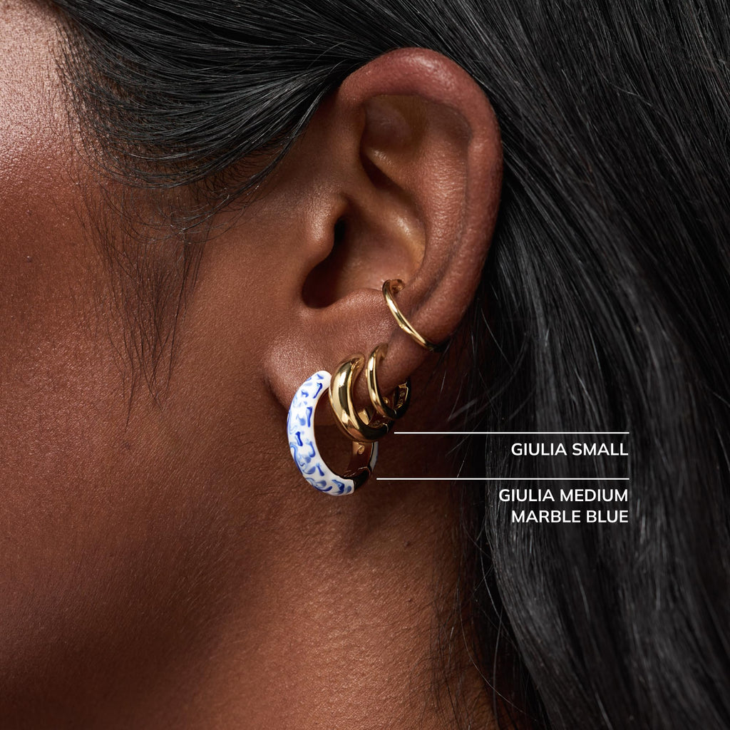Ana Luisa Giulia Huggie Hoop Earrings for Women - Hypoallergenic Water-Resistant Tarnish-Free Chunky Earrings for Women - 14K Gold Plated & Silver Rhodium Plated Hoops - Small, Medium & Large Size