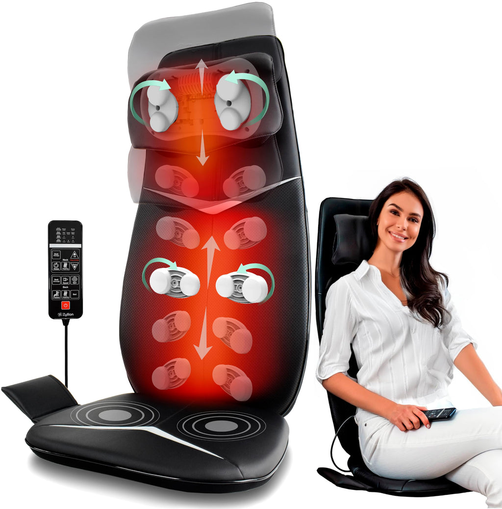 Zyllion Shiatsu Neck and Back Massager - 3D Kneading Deep Tissue Full Body Electric Massage Chair Seat Cushion Pad with Heat and Vibration for Muscle Pain Relief, Home and Office - Black (ZMA-33B)