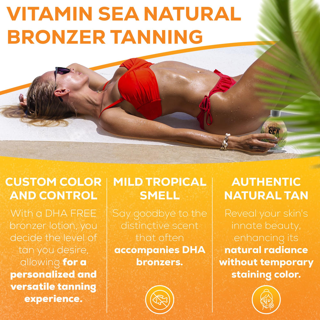 Vitamin Sea Natural Bronzer Tanning Lotion with Coconut Oil, DHA-Free for Sensitive Skin, Streak-Free Bronzing Accelerator 13.5oz - Safe for Indoor Tanning Beds