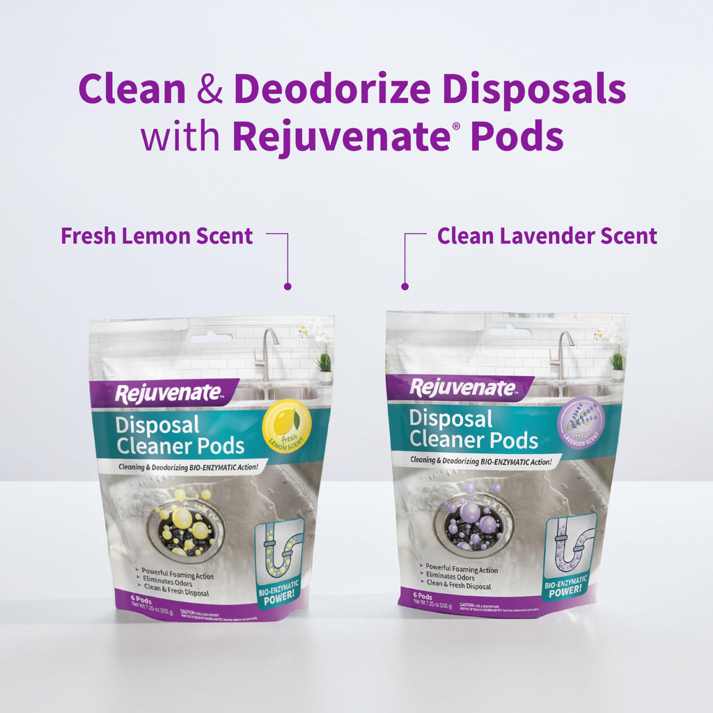 Rejuvenate Disposal Cleaner, 6 Pods, Lemon Scented Disposal And Pipe Cleaner Pods With Bio-Enzymatic Formula Help Break Down Leftover Food Waste And Remove Odors For A Clean, Fresh Disposal, 6 Pack