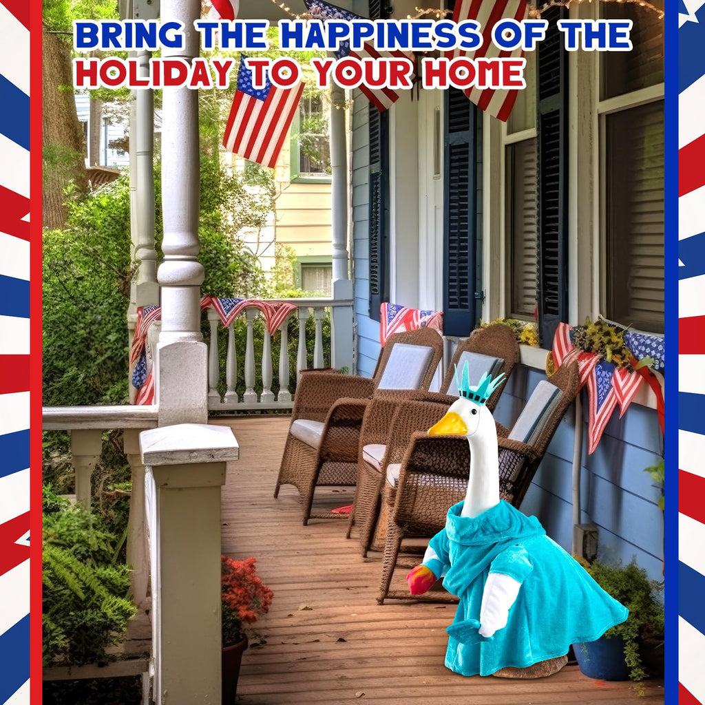 Yeyeplum 2 Set 250 Anniversary USA Porch Goose Outfits for 23" Lawn Statue Patriotic Porch Goose Statue of Liberty Costume for Cement Sculpture Clothes for 4th of July Garden Patio Party Decoration