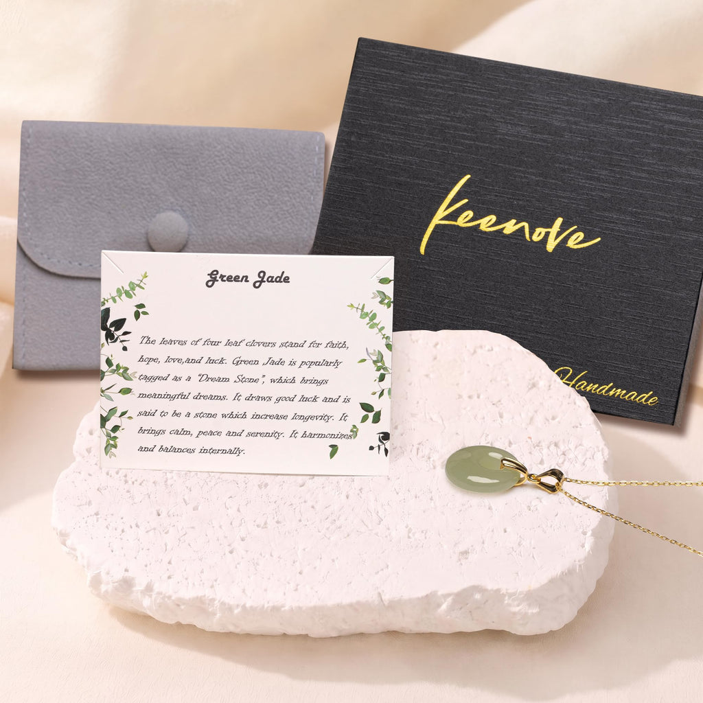 keenove 925 Silver Real Jade Necklace, Green Circle Pendant 14k Gold Plated