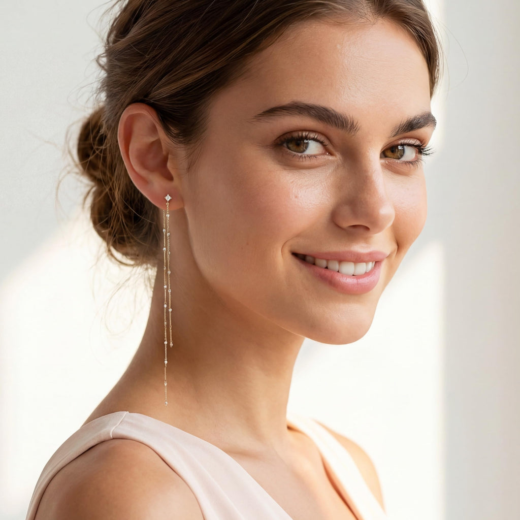 SLUYNZ Solid 925 Sterling Silver 6.3inch Long Chain Earrings Dangle for Women Teen Girls Line Dangle Earrings Chain Backs (B-Gold Plated)