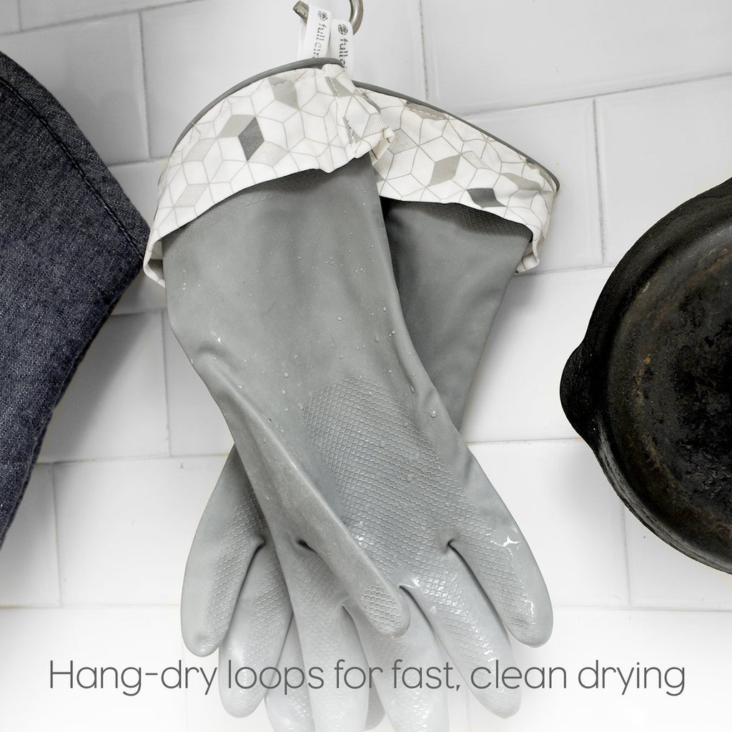 Full Circle Splash Patrol - Natural Latex Cleaning Dish Gloves, Stay-Dry Cotton Cuffs, Durable with Protective Lining, Medium/Large, (1 Pair) Green