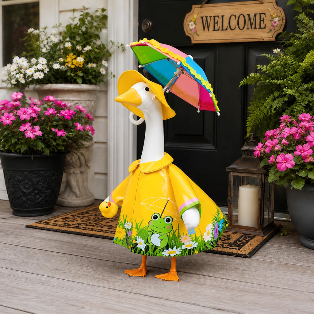 GJL Raincoat Porch Goose Outfit with Umbrella for 23" Goose,Yard Lawn Decor