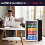 Icyglee 4.5 Cu.ft Beverage Refrigerator Cooler, 145 Can Mini Fridge with Digital Temperature Display for Soda Beer Wine, Freestanding beverage fridge with Adjustable Shelving for Home Office Bar