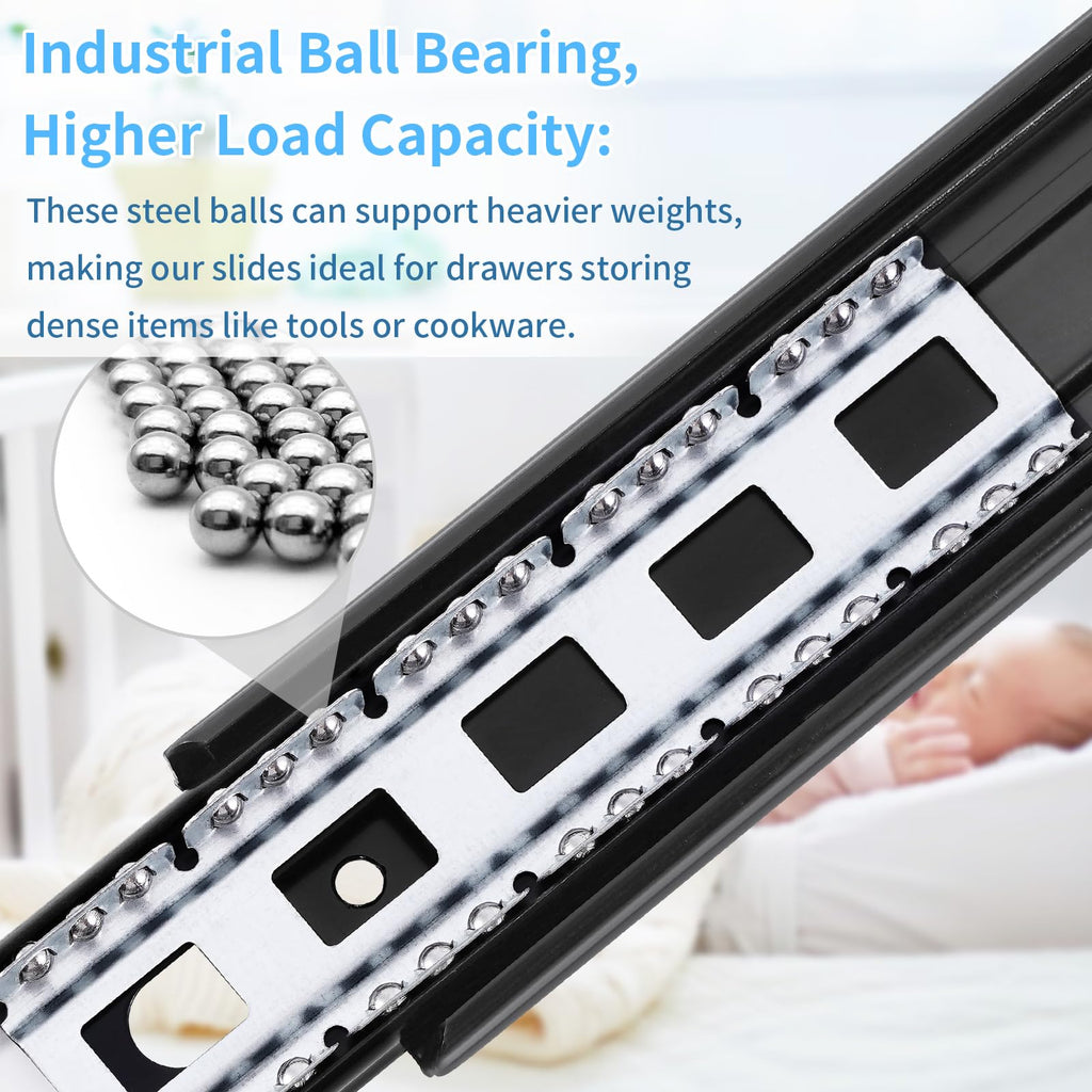 VAGUDE Drawer Slides 1 Pair Full Extension 10 12 14 16 18 20 22 24 inch Side Mount Rails Dresser Cabinet Bracket Replacement Ball Bearing Tracks Guide Metal Runner 100 LB (Basic-1 Pair, 24 Inch)
