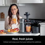 Ninja JC151 NeverClog Cold Press, Powerful Slow Juicer with Total Pulp Control, Stainless Steel, Wood Charcoal