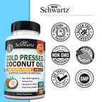 Coconut Oil Capsules 2000mg - Organic Pure Extra Virgin Unrefined Cold Pressed MCT Rich & Non-GMO for Healthy Skin Nails Hair Growth Support Bloating Anti Aging Digestion - 240ct (4 Month Supply)