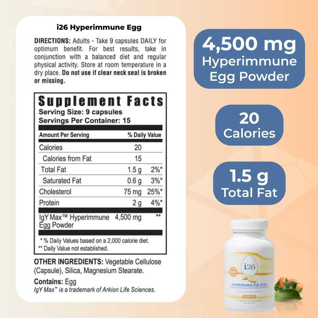 Youngevity i26® Hyperimmune Egg Capsules – Immune and Digestive Support – Hyperimmune Egg Powder Supplement – Non-GMO, Gluten-Free, Lactose-Free, 135 Capsules