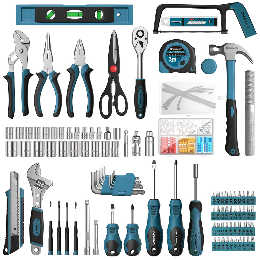 CRESOLVIA 328 Piece Tool Kit For Home,Hand Repair Tool Set,Toolbox Storage Case with Drawer,General Household/Auto Tool Set,Perfect for Homeowner, DIY, Handyman (Blue and black)