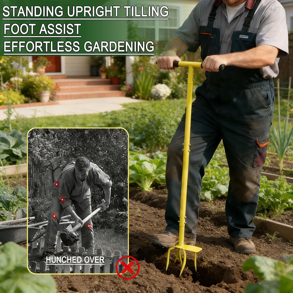 BARAYSTUS Hand Tiller Cultivator, Steel Garden Claw with Wide Foot Plate