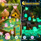 LJMBOEN 400pcs Luminous Mini Resin Animal in The Dark Tiny Miniature Figures Ornament Duck Frog Mushroom Owl Dog Rabbit Crab Dolphin Shell Fairy Garden Accessories Aquarium Landscape Bonsai Decor
