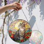 Stained Glass Window Hanging, 8 Inch Cat Stained Glass Ornament, Suncatchers for Windows Hanging, Suncatcher Decorations for Windows, Window Decor, Gifts for Cat Lovers