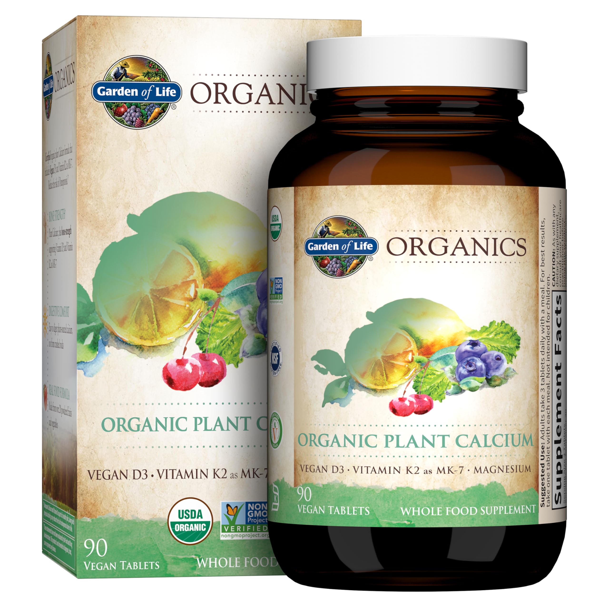 Garden of Life Calcium Supplement with Magnesium & Organic Vitamin D3 K2, Made from Whole Foods, Gluten-Free, 90 Count
