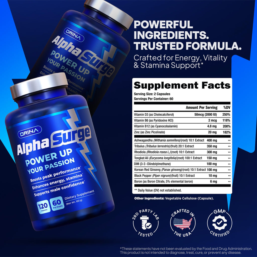 AlphaSurge Male Enhancing Supplement & Testosterone Booster - 60 Day Supply
