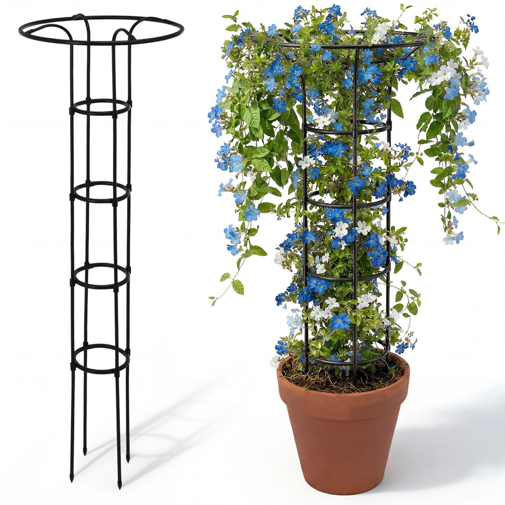 ElaraBerry 2 Pcs 63 Inch Garden Obelisk Trellis for Climbing Plants Outdoor, Mushroom Top Flower Trellis Rustproof Metal Tomato Trellises for Potted Plants Rose Climbing Vine Tomato Cucumber Grape
